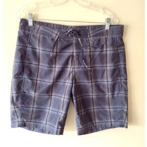 Armani Exchange A/X Hybrid Board Shorts Medium Blue Plaid Drawstring Swim Trunks